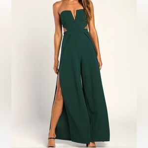 Lulu's Dark Green Strapless Jumpsuit